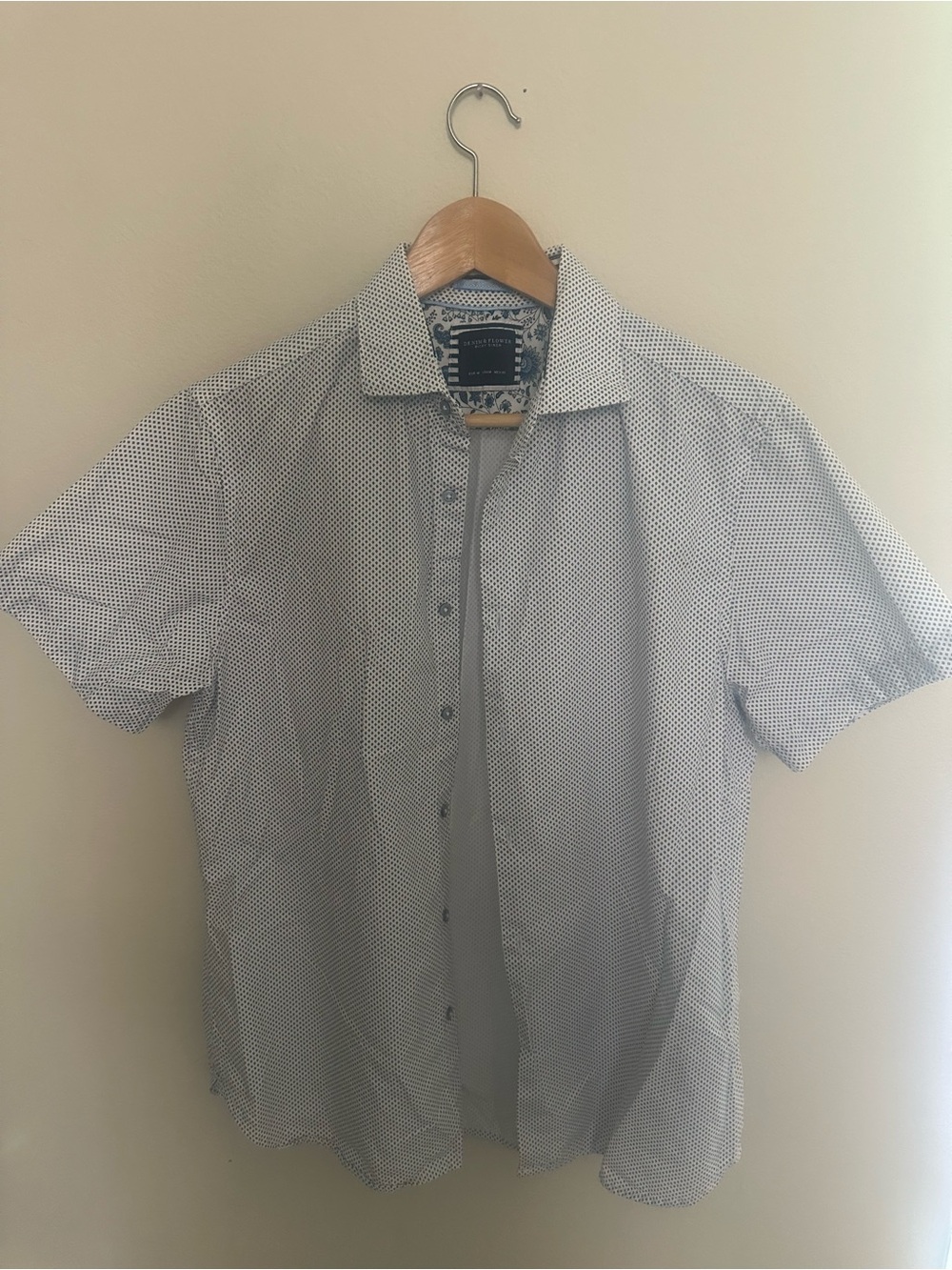 Denim & Flower White Short Sleeve Button-Down with Tiny Black Dot Print